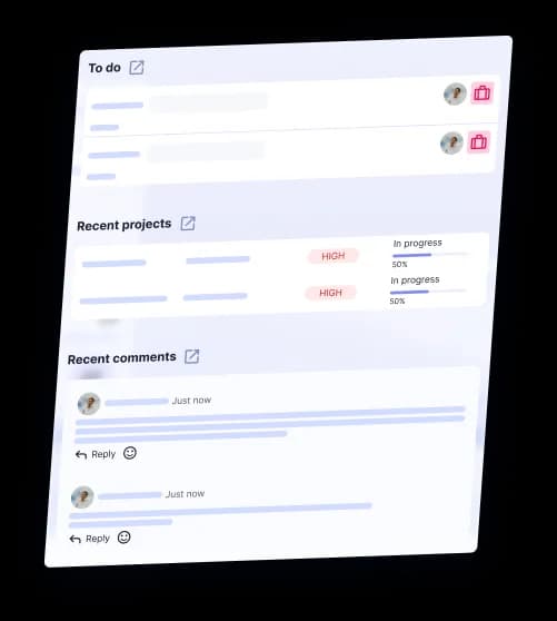 To-do, recent projects and comments panel